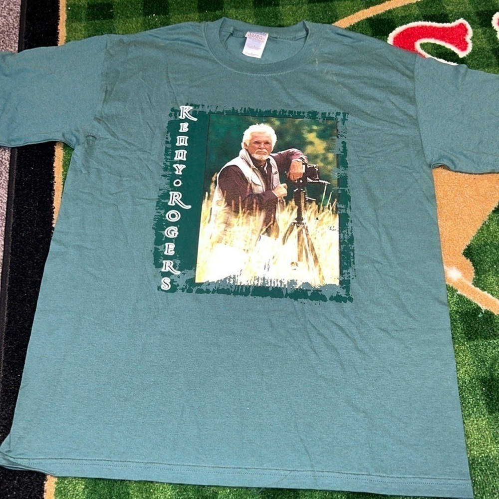 VTG Kenny Rogers On Tour Country Music Mens Large Green Short Sleeve T-Shirt
